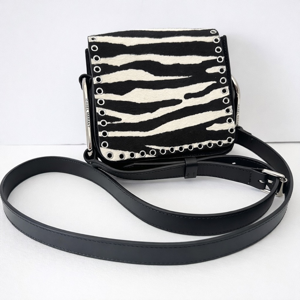 Isabel Marant Zebra Print Calf Hair Mini Crossbody Bag 7”x5”x3” Adjustable Strap